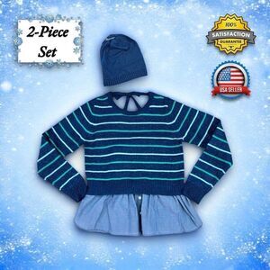 P.S. Aeropostale GIRLS 10 Glitter Blue Shirttail Sweater & Beanie !MISSING POM!